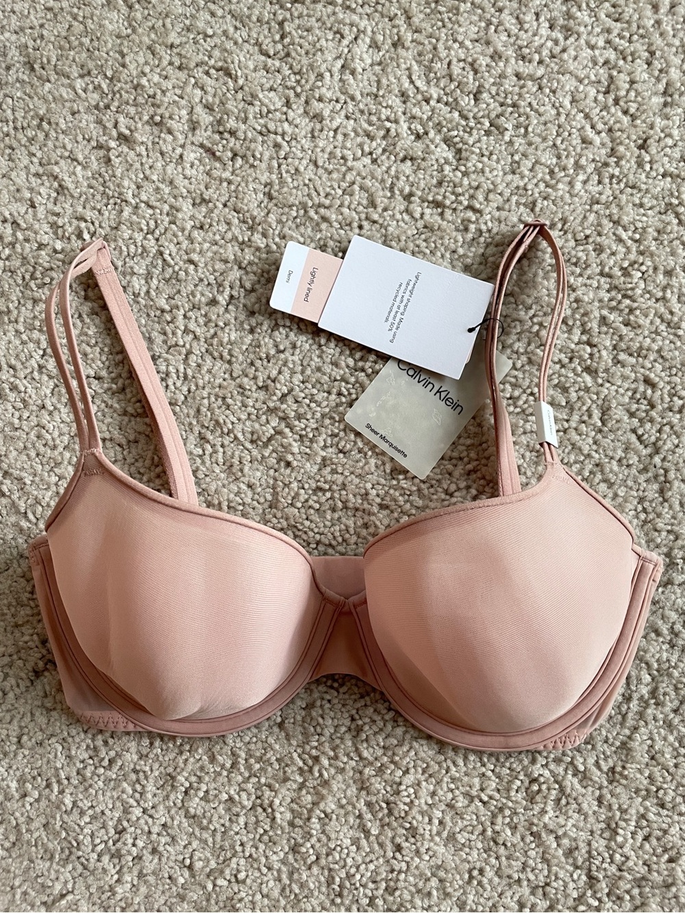 Calvin Klein Nude Blush Mesh Lightly Lined Demi Underwire T-Shirt Bra Size 32D